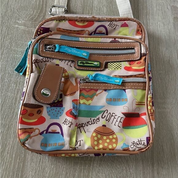 Lily Bloom Handbags - PREOWNED … LILY BLOOM “Coffee Themed” Crossbody Bag